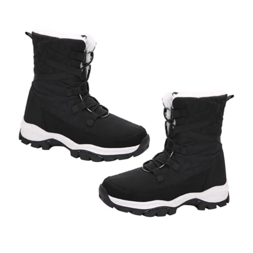 ROMISBABA Warme Winterstiefel Damen Mid Tube Gefüttert Weiche Sohle Rutschfest Komfortable Outdoor Schneeschuhe Hoher Schaft Schwarze Baumwollstiefel von ROMISBABA
