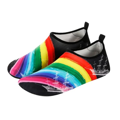 ROMISBABA Wasserschuhe für Damen und Herren rutschfeste Atmungsaktive Strandschuhe Schnell Trocknend Elastisch und Leicht für Wassersport und Strandaktivitäten Motiv Rainbow Sailboat von ROMISBABA