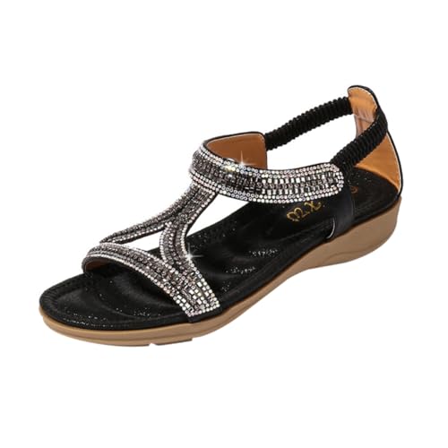 ROMISBABA Wedgesandalen Damen Plateau Sommer Sandalen mit Transparentem Riemen Bequeme Gummisohle Modisch für Alltag Party Schwarz von ROMISBABA
