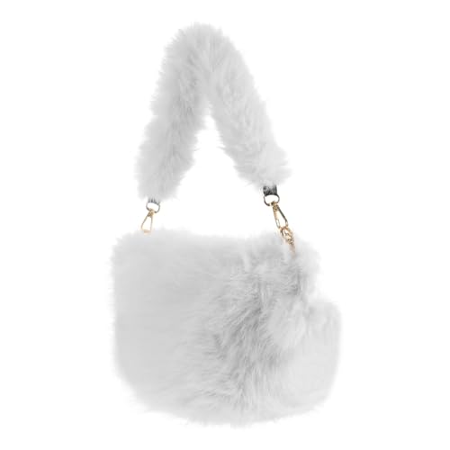 ROMISBABA Weiche Plüsch Schultertasche Kleine Quadratische Handtasche Damen Winter Umhängetasche Komfortabel Warm Weiß von ROMISBABA