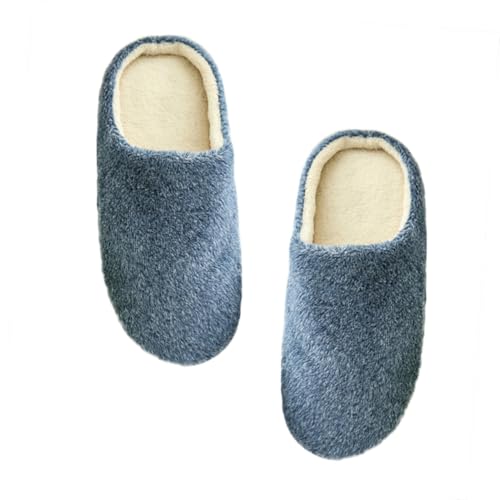 ROMISBABA Weiche Warme Hausschuhe mit Baumwollfüllung Rutschfeste Geräuscharme Pantoffeln für Damen und Herren Navyblau für Winter und Indoor Bereich von ROMISBABA