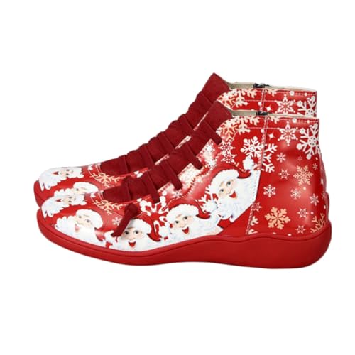 ROMISBABA Weihnachtliche Damen Kurzstiefel Rot Xmas Short Boots Atmungsaktiv Rutschfest Herbst Winter Freizeit Schuhe Komfortabel Festliches Design von ROMISBABA