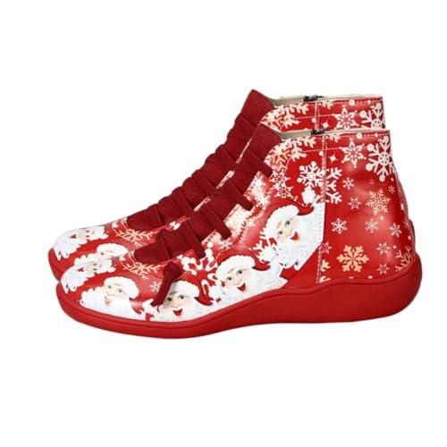 ROMISBABA Weihnachtliche Damen Kurzstiefel Rote Casual Schuhe mit Xmas Print Herbst Winter Komfortabel Modisch Geschenkidee von ROMISBABA