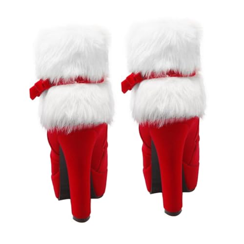 ROMISBABA Weihnachtliche Damen Kurzstiefel mit Plüschfutter Rutschfeste Gummisohle Hoher Absatz Wasserabweisend Bequemes Innenfutter Modisch für Winter und Weihnachten Rot von ROMISBABA