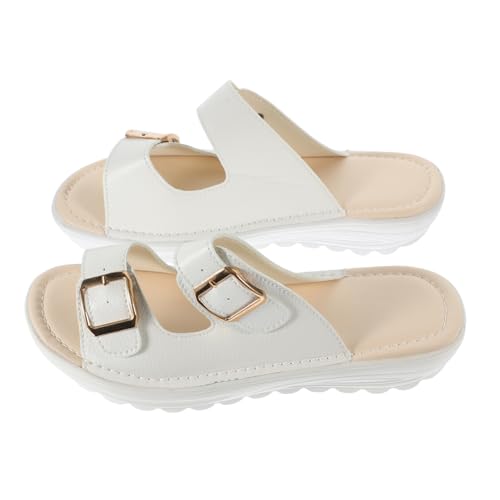 ROMISBABA Weiße Damen Sandalen aus echtem Material Atmungsaktive Sommer slipper mit Keilförmigen Absätzen Bequeme Freizeit strandschuhe für Reisen und Alltag von ROMISBABA
