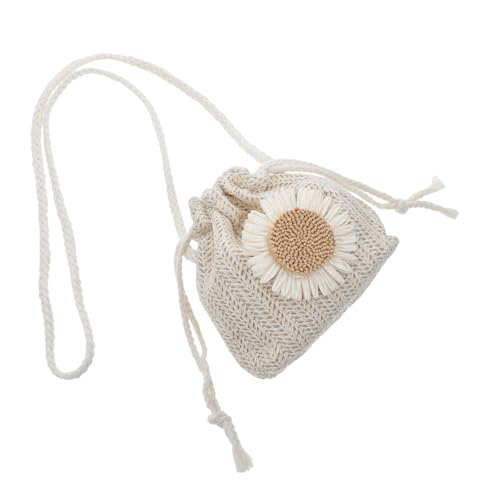 ROMISBABA Weißer Geflochtener Strohtasche Damen Tragbare Umhängetasche mit Langem Schulterriemen Dekorative Crossbody Bucket Bag für Alltag Reisen und Freizeit von ROMISBABA