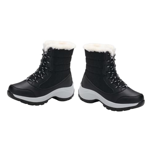 ROMISBABA Winter Damen Boots mit Kunstfellfutter Rutschfeste Gummisohle Mittelhoch Geschnürt Warme Gefütterte Winterschuhe für Kalte Outdoor Aktivitäten von ROMISBABA