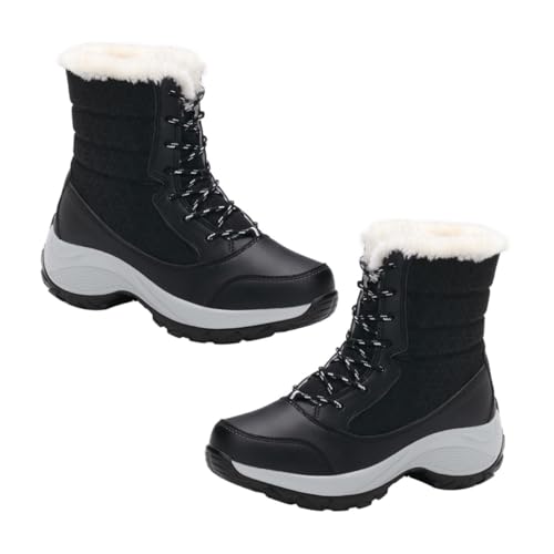ROMISBABA Winter Damen Schneestiefel mit Kunstfell Gefüttert Rutschfeste Gummisohle Warm Gefütterte Modische Schnürboots für Kalte Tage Wasserabweisend und Komfortabel für Schnee und Regen von ROMISBABA