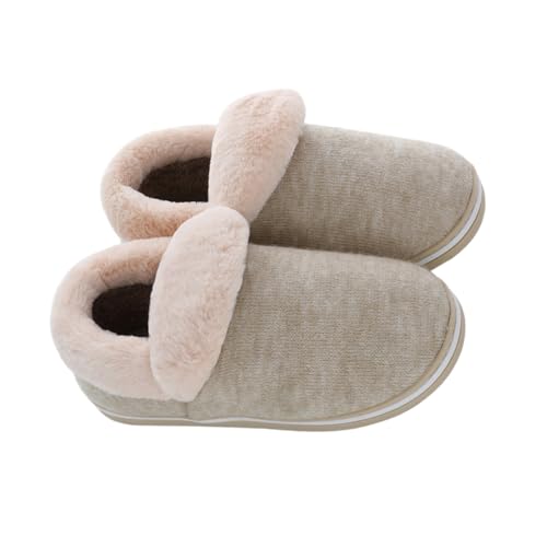 ROMISBABA Winter Hausschuhe Damen Kuschelig Gefüttert Rutschfest Warme Plüschpantoffeln mit Fersenumschlag Verdickte Baumwollschuhe für Innenbereich Khaki von ROMISBABA