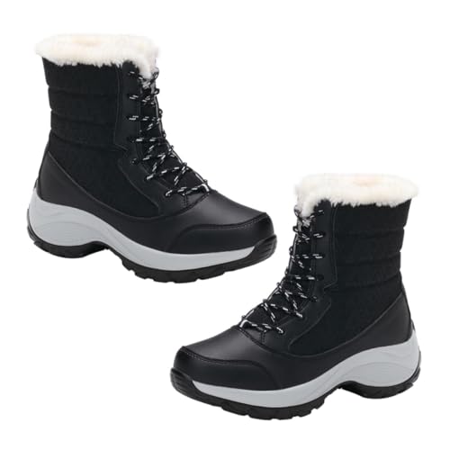 ROMISBABA Winterstiefel Damen mit Kunstfell Gefüttert Rutschfeste Gummisohle Warm und Atmungsaktiv Mittelhoch Schnürbar für Kalte Wintertage Outdoor und Indoor Geeignet für Frauen und von ROMISBABA