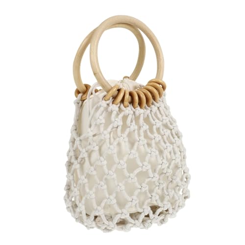 ROMISBABA Woven Small Cotton Drawstring Handbag Strandtasche Boho Clutch Sommerliche Geflochtene Tasche mit Kleiner Kapazität Leichte Netztasche für Urlaub Party und Alltag von ROMISBABA