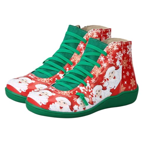 ROMISBABA Xmas Short Boots Damen Casual Schuhe Kunstleder Atmungsaktiv Rutschfest Herbst Winter Weihnachtsstiefel Grün Festliche Alltagsschuh von ROMISBABA