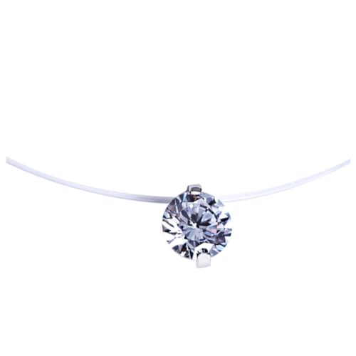 ROMISBABA Zirkonia Anhänger Halskette Transparent Unsichtbare Angelschnur Kette Damen Schmuck Elegant Verstellbar Komfortabel von ROMISBABA