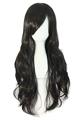 ROMOZ 70 cm lange Perücke für Damen, lockiges Haar, Kopf-Set, Haarschwanz, Kostüm, Cosplay, mehrfarbig, optional(Color:Black,Size:24inch) von ROMOZ