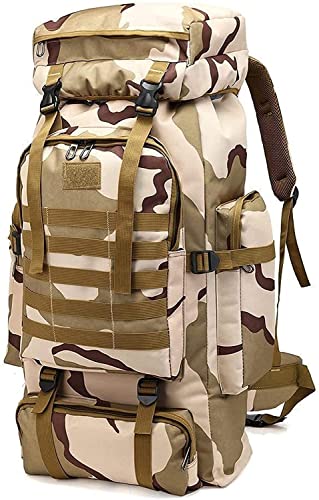 ROMOZ Groß Rucksack 80l,Outdoor Military Rucksack fur Herren Camouflage Notfallrucksack Wasserdicht Survival Fluchtrucksack Notfall Backpack Kampfrucksack Wander Rucksack leichte(Plateau Camouflage) von ROMOZ