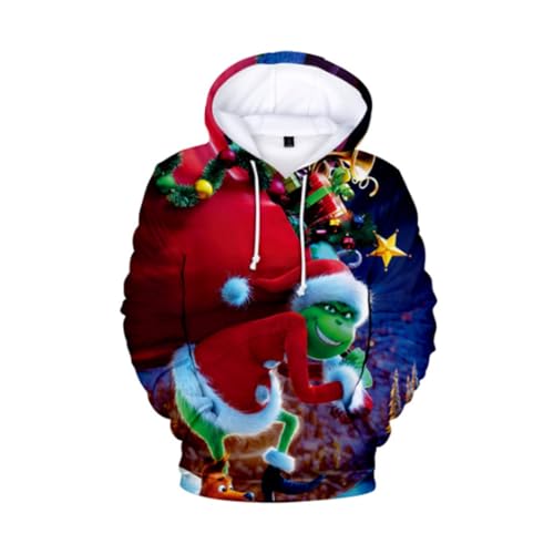 ROMOZ Weihnachten Grün Grinch 3D Hoodie Herbst Dünne Mode Pullover Kinder Jacke Jungen Mädchen Casual Sweatshirt(Style 1,4XL) von ROMOZ