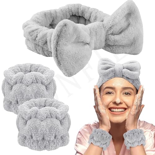 RONFILD Spa-Stirnband und Armband, Mikrofaser, Hautpflege, Make-up-Stirnband und Armband, Gesichts-Stirnband, Gesichtswäsche, Armbänder (Set mit 1 Stirnband + 2 Armbändern = 3 Stück) von RONFILD