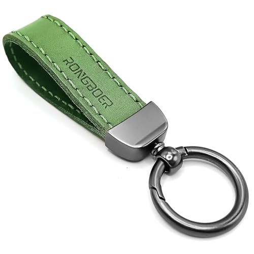 RONGBOER Handgefertigter doppelseitiger Schlüsselanhänger aus Rindsleder, einzigartiges Auto-Schlüsselanhänger-Zubehör, pflanzlich gegerbtes und Nubukleder, 07, Grün , Small von RONGBOER