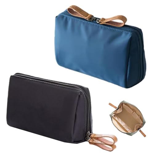 Strealinem Streamline Reise-Make-up-Tasche für Damen, tragbare, wasserdichte Mini-Make-up-Tasche für den täglichen Gebrauch, multifunktionale (Black+Blue) von RONGJUEOZ