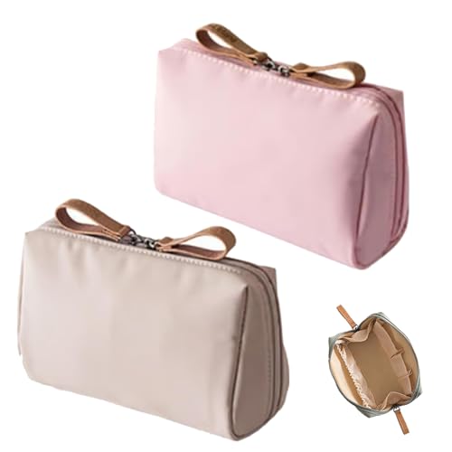 Strealinem Streamline Reise-Make-up-Tasche für Damen, tragbare, wasserdichte Mini-Make-up-Tasche für den täglichen Gebrauch, multifunktionale (Pink+Khaki) von RONGJUEOZ