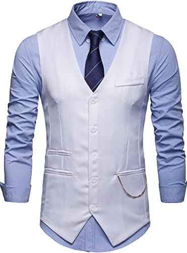 Showu Herren Paisley Weste Slim Fit Geschäft Hochzeit Elegant Anzugweste Stil Blazer (Weiß2, Small) von RONGKIM