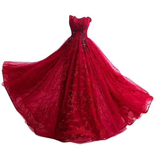 RONGLONG A-Line Rote Hochzeitskleid für die Braut vor Schulter Offener Stickereien Frauen Abendpartykleid, Xs Rot, Rot, m von RONGLONG