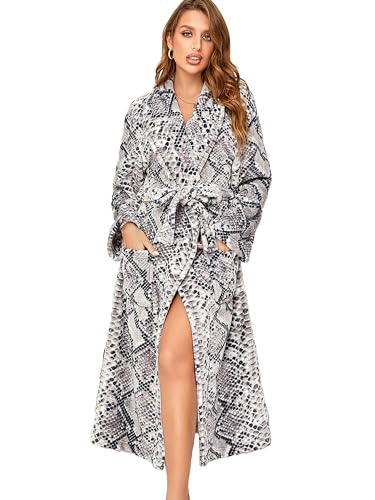 RONGTAI Damen-Bademantel aus Fleece, warm, lang, Fleece-Nachthemd, Nachtwäsche, Python, Medium von RONGTAI