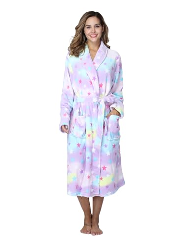 RONGTAI Fleece Robe für Frauen Plüsch Weich Warm Lang Kuschelig Hausmantel Bademantel mit Taschen - mehrfarbig - XX-Large von RONGTAI