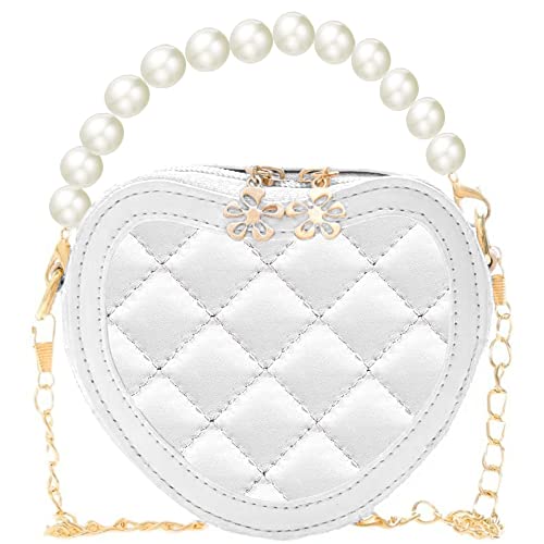 RONGTENG Little Girl Geldbörse Mini Herz Kleinkind Crossbody Tasche mit Perlengriff Prinzessin Handtaschen Schultertasche, Weiss/opulenter Garten, Geldbörse für kleine Mädchen von RONGTENG