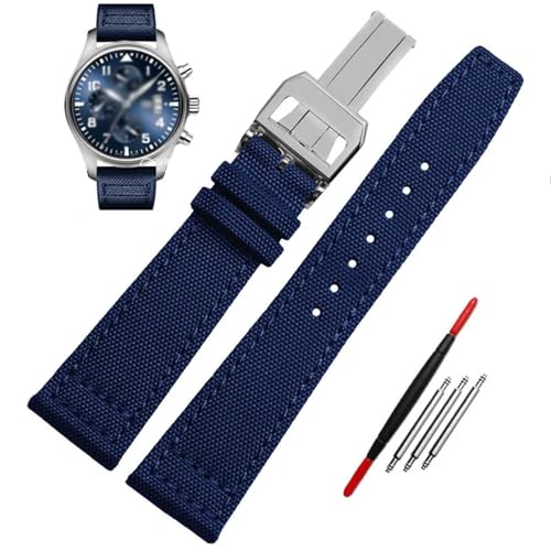 RONGYEDE Nylon-Uhrenarmbänder für IWC IW377724 IW371614 Uhrenarmband 20 mm 21 mm 22 mm schwarz armeegrün blaues Segeltuch Uhrenarmband(Größe:20 mm) von RONGYEDE