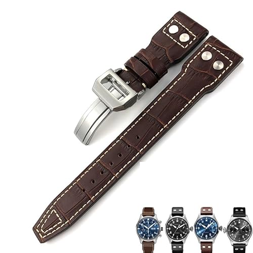 RONGYEDE Uhrenarmband aus echtem Kalbsleder 21 mm 22 mm geeignet für IWC Big Pilot Top Gun IW5009 IW5103 mit Draht-Nagel-Uhrenarmband(Größe:20 mm) von RONGYEDE