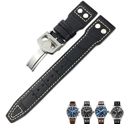 RONGYEDE Uhrenarmband aus echtem Kalbsleder 21 mm 22 mm geeignet für IWC Big Pilot Top Gun IW5009 IW5103 mit Draht-Nagel-Uhrenarmband(Größe:20 mm) von RONGYEDE