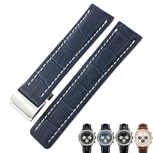 RONGYEDE Uhrenarmband aus echtem Leder weich für Breitling Navitimer Avenger Stahlfaltschnalle 22 mm / 24 mm Herrenarmbänder(Größe:24 mm) von RONGYEDE