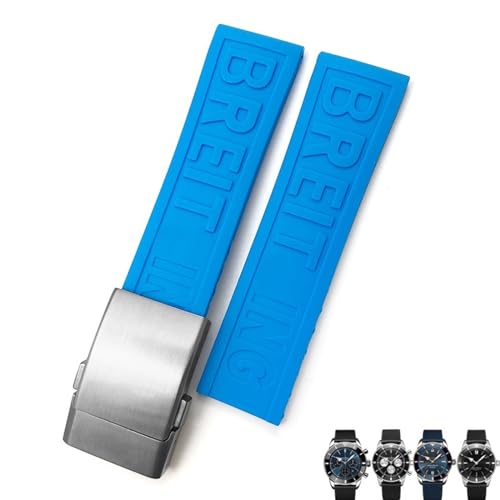 RONGYEDE Weiches Gummi-Armband für Breitling Avenger Navitimer 20 mm 22 mm 24 mm Silikon-Armband Schwarz/Blau wasserdicht Uhrenarmband Uhrenarmband(Größe:20 mm) von RONGYEDE