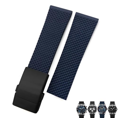 RONGYEDE Weiches Gummi-Armband für Breitling Avenger Navitimer 20 mm 22 mm 24 mm Silikon-Armband Schwarz/Blau wasserdicht Uhrenarmband Uhrenarmband(Größe:20 mm) von RONGYEDE