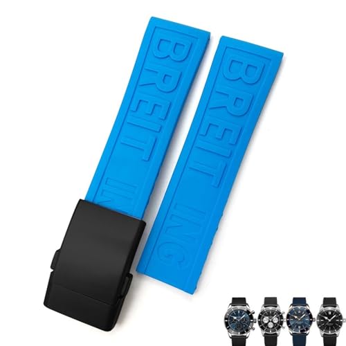 RONGYEDE Weiches Gummi-Armband für Breitling Avenger Navitimer 20 mm 22 mm 24 mm Silikon-Armband Schwarz/Blau wasserdicht Uhrenarmband Uhrenarmband(Größe:20 mm) von RONGYEDE