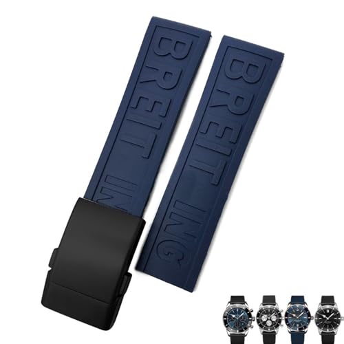 RONGYEDE Weiches Gummi-Armband für Breitling Avenger Navitimer 20 mm 22 mm 24 mm Silikon-Armband Schwarz/Blau wasserdicht Uhrenarmband Uhrenarmband(Größe:22 mm) von RONGYEDE