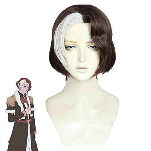 RONGYEDE-Wig Anime Cosplay Anime Cosplay Wig FF14 FFXIV Emet-Selch Brown Silver Short Curly Styled Heat Resistant Synthetic Hair Cosplay Wig + Wig Cap von RONGYEDE