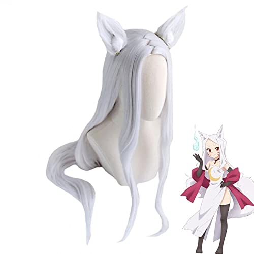 RONGYEDE-Wig Anime Cosplay Anime Cosplay Wig Shiro Cosplay Wig Anime Sewayaki Kitsune No Senko-san Long Heat Resistant Hair Halloween Party Role Play Wig with Ears + Wig Cap von RONGYEDE