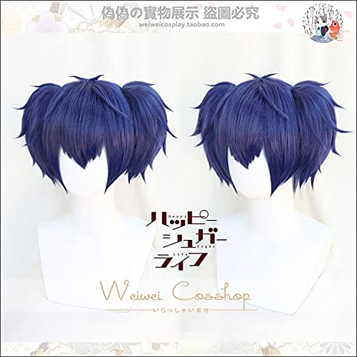 RONGYEDE-Wig Anime Cosplay Anime Happy Sugar Life Shio Kobe Perücke Cosplay Basisperücke + Pferdeschwanz Blau Kurzhaarperücke Halloween von RONGYEDE