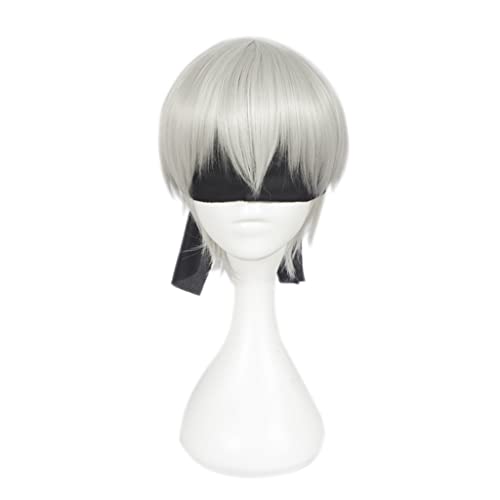 RONGYEDE-Wig Anime Cosplay Anime-Perücke NieR Automata Cosplay Yorha 9S-Perücke kurze gerade Perücke Kostüm-Halloween-Perücke for Halloween Kostümparty Anime-Show Cosplay-Event Konzerte von RONGYEDE