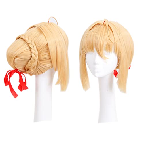 RONGYEDE-Wig Anime Cosplay Anime Wig Fate Cosplay Saber Nero Claudius Perücke gelbe Perücke Kostüm-Halloween-Perücke for Halloween Kostümparty Anime-Show Cosplay-Event Konzerte von RONGYEDE