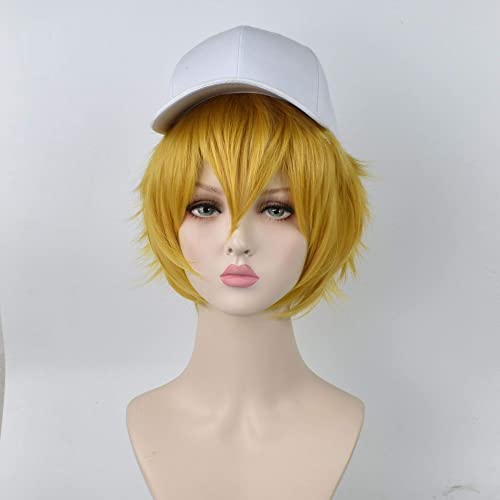 RONGYEDE-Wig Anime Cosplay Au Convex World Gold cos Wig Gold Close face Short Hair Bleaching Art Anime Character Cosplay Wig Wholesale von RONGYEDE