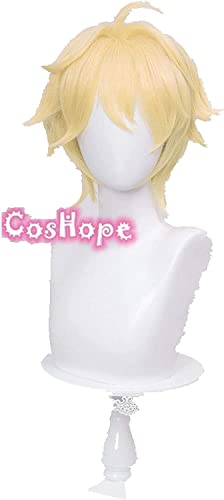 RONGYEDE-Wig Anime Cosplay Genshin Impact Traveler Cosplay Aether Lumine Blonde Perücke Cosplay Anime Perücken Hitzebeständige Synthetische Perücken Halloween for Mädchen von RONGYEDE