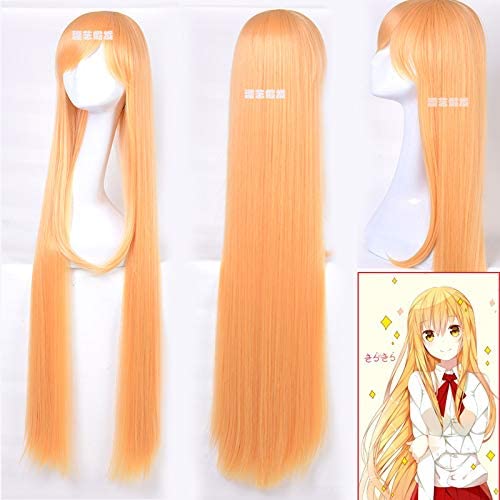 RONGYEDE-Wig Anime Cosplay Hersteller Anime Styling Perückenset Trockenmasse Mädchen klein vergrabene Erde vergrabene Milch orange 100cm lang gerade cos Perücke Großhandel orange von RONGYEDE