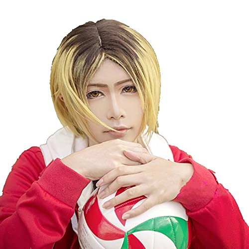 RONGYEDE-Wig Anime Cosplay Kenma Kozume Perücke Haikyuu Cosplay Männer Kurzer Blondes Gelb Perücke Cosplay Anime Cosplay Perücke Hitzebeständige synthetische Perücken von RONGYEDE