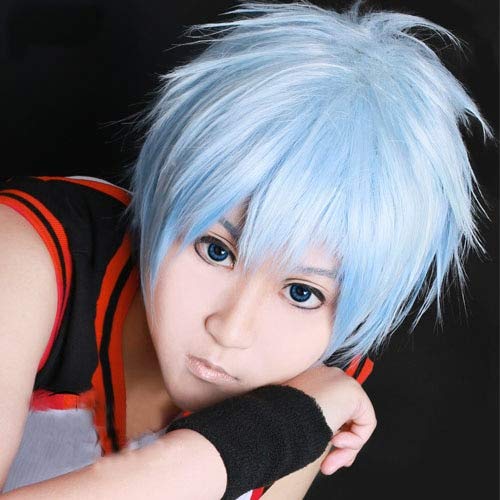 RONGYEDE-Wig Anime Cosplay Kuroko's Basketball Kuroko Tetsuya Cosplay Perücke Hochtemperaturfaser Synthetisches Haar Blaues kurzes Haar + kostenlose Haarkappe von RONGYEDE