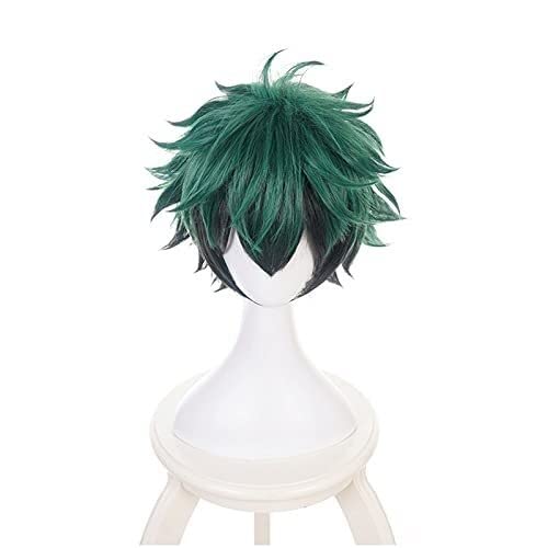 RONGYEDE-Wig Anime Cosplay Perücke for Anime My Boku No Hero Academia Izuku Midoriya Perücke Cosplay Kurz Grün Schwarz Kunsthaar Halloween Kostüm Party Perücken + Perückenkappe von RONGYEDE