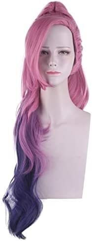 RONGYEDE-Wig Anime Cosplay Perücke for Anime Perücken Cosplay Weihnachten Cosplay Perücke LOL Kda Seraphine Pink Gradient Dreifarbiger Pferdeschwanz von RONGYEDE