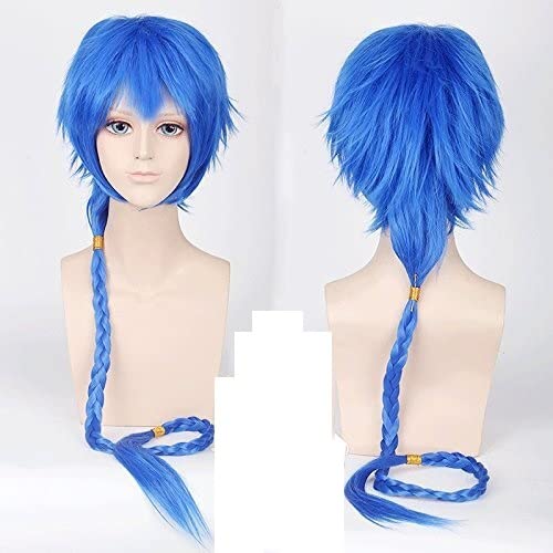 RONGYEDE-Wig Anime Cosplay Perücke for Halloween Mode Weihnachtsfeier Verkleidung Perücke Saphirblau Zopfform Zauberflöte Magier Aladdin Anime-Perücke 010 von RONGYEDE